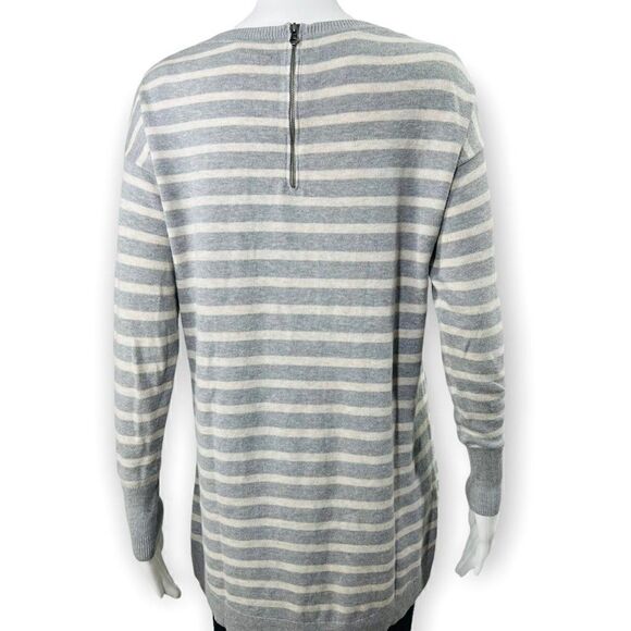 Caslon Stripe Crew Neck Sweater Gray Zip Back Long Sleeve Small - Picture 4 of 8